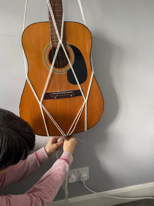 DIY macrame guitar hanger pattern wall display