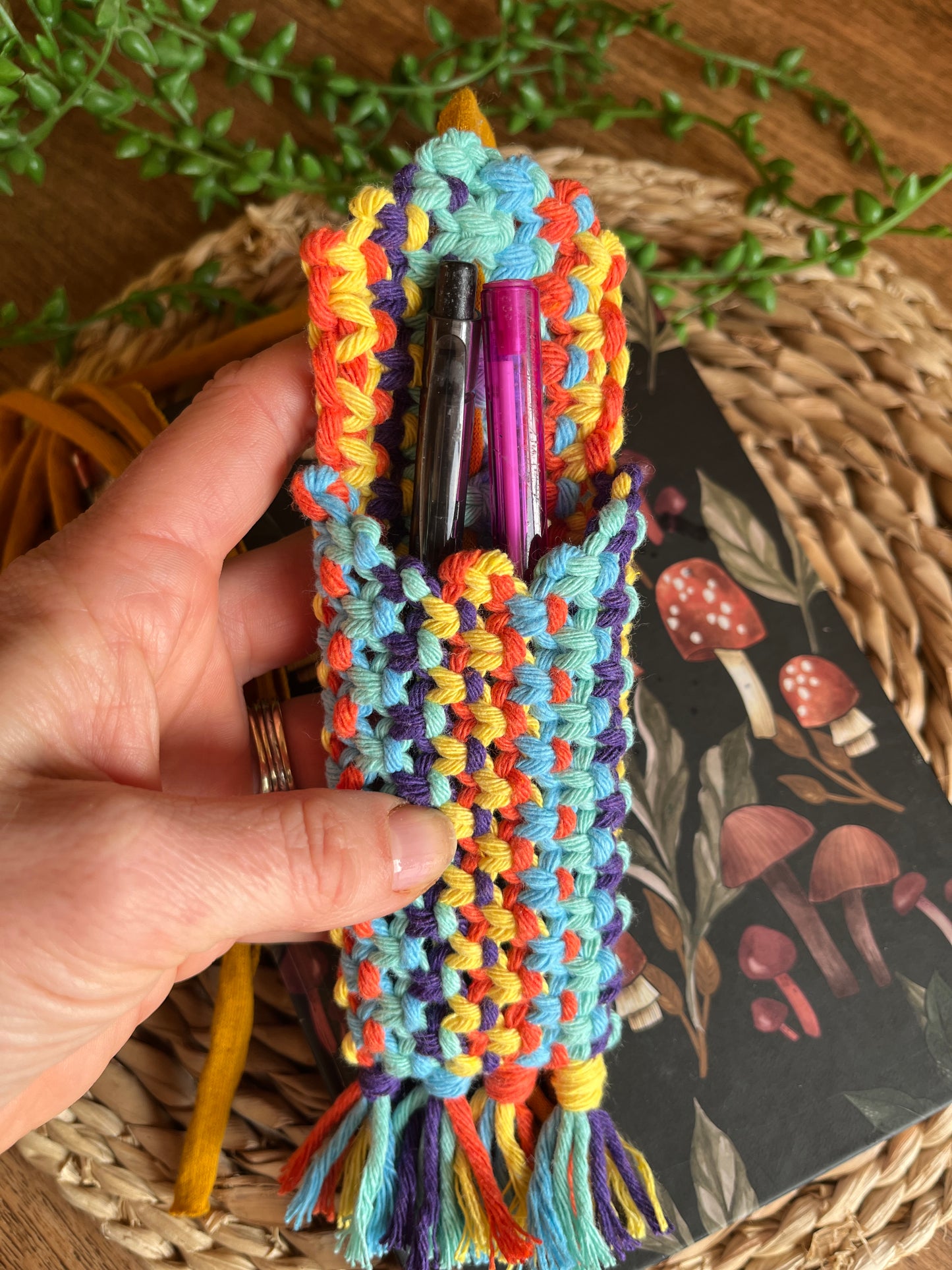Macrame Pen Holder for Notebook – Handmade Boho Stationery Accessory