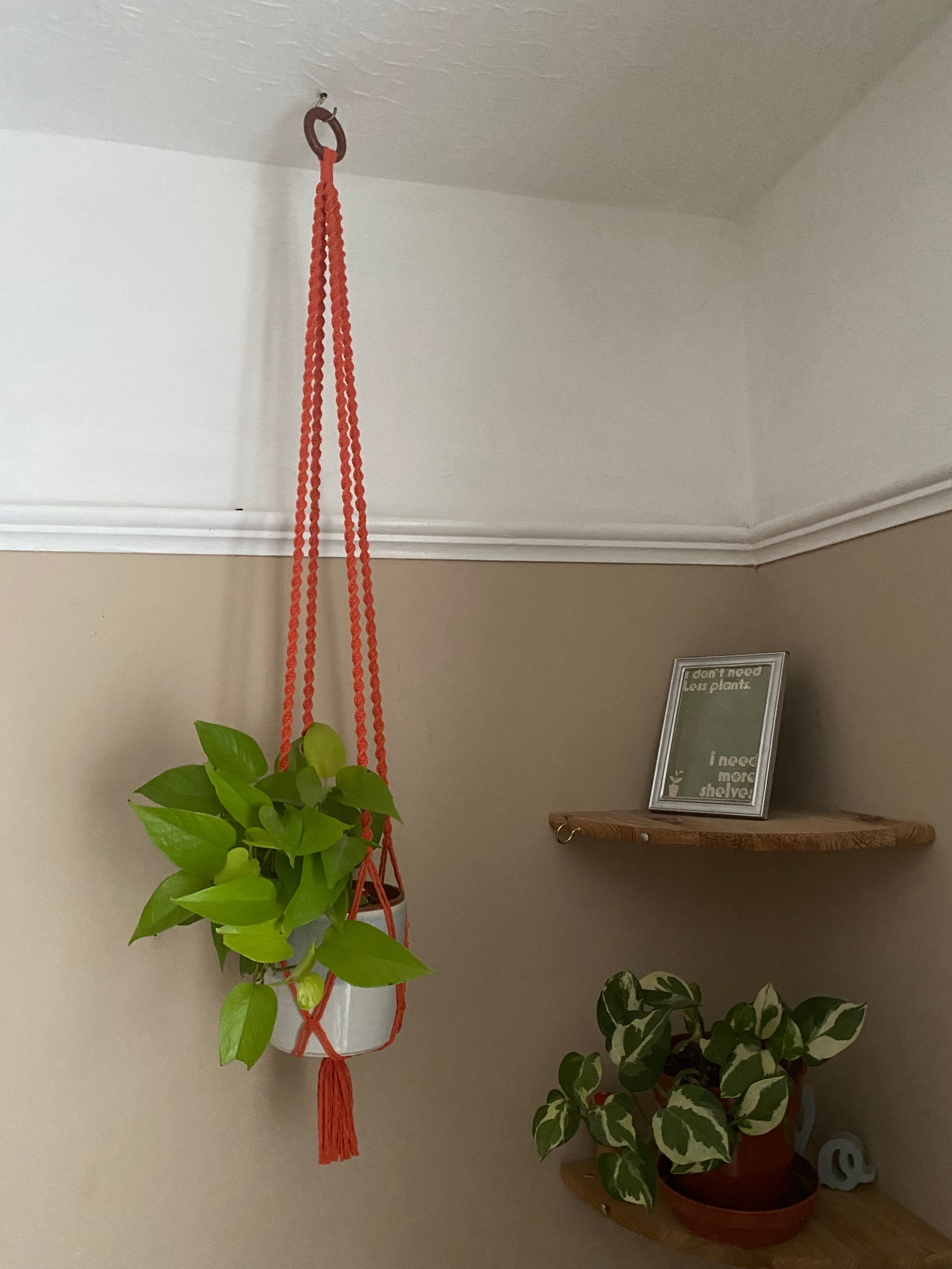 Macra-Made With Love macrame plant hanger orange long