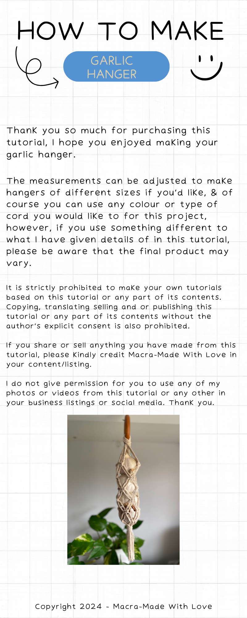 Macrame Garlic Hanger Tutorial – Step-by-Step PDF Printable Guide for beginners