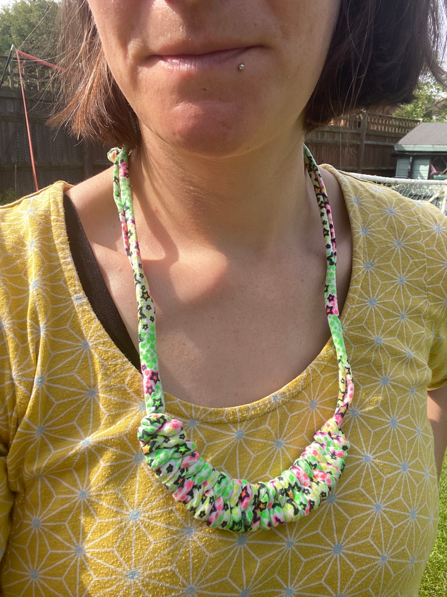 Macra-Made With Love rope necklace neon stars worn