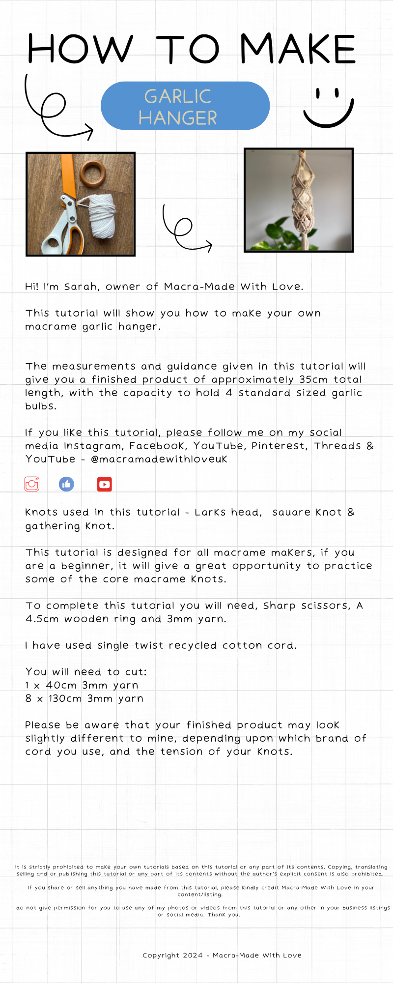 Macrame Garlic Hanger Tutorial – Step-by-Step PDF Printable Guide for beginners