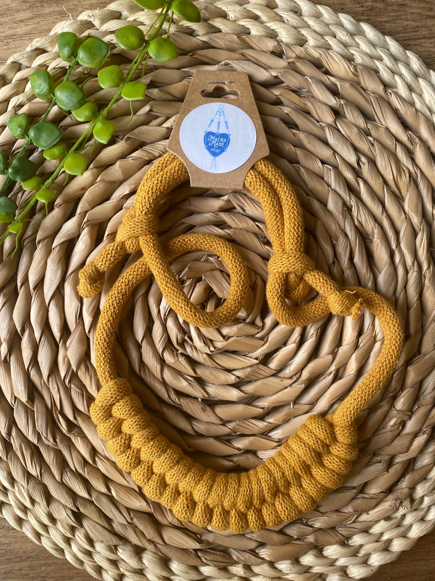 Macra-Made With Love rope necklace mustard flat