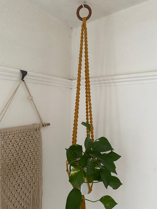 Macra-Made With Love macrame plant hanger mustard top detail