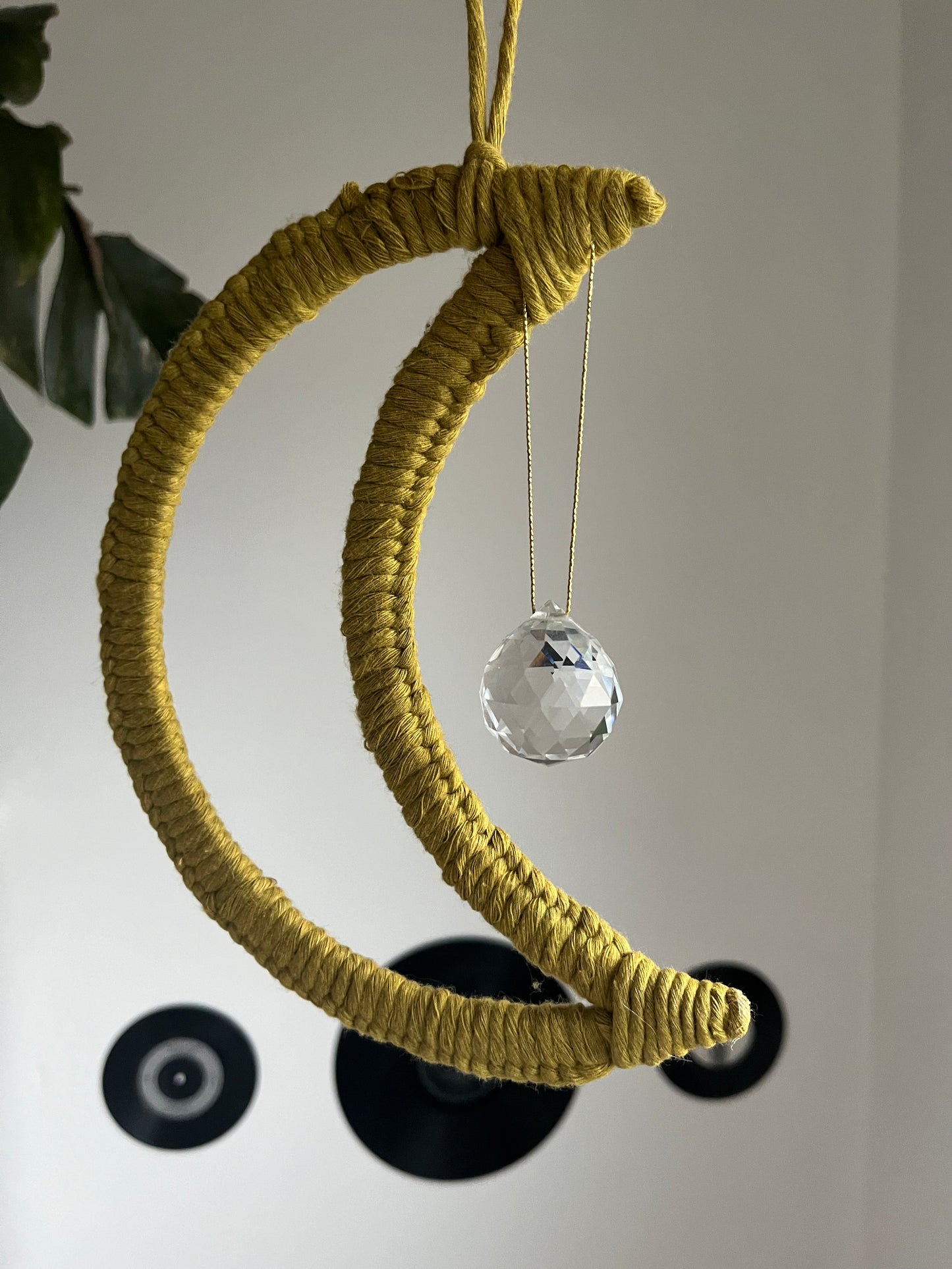 Boho Moon Shaped Crystal Suncatcher Hanging