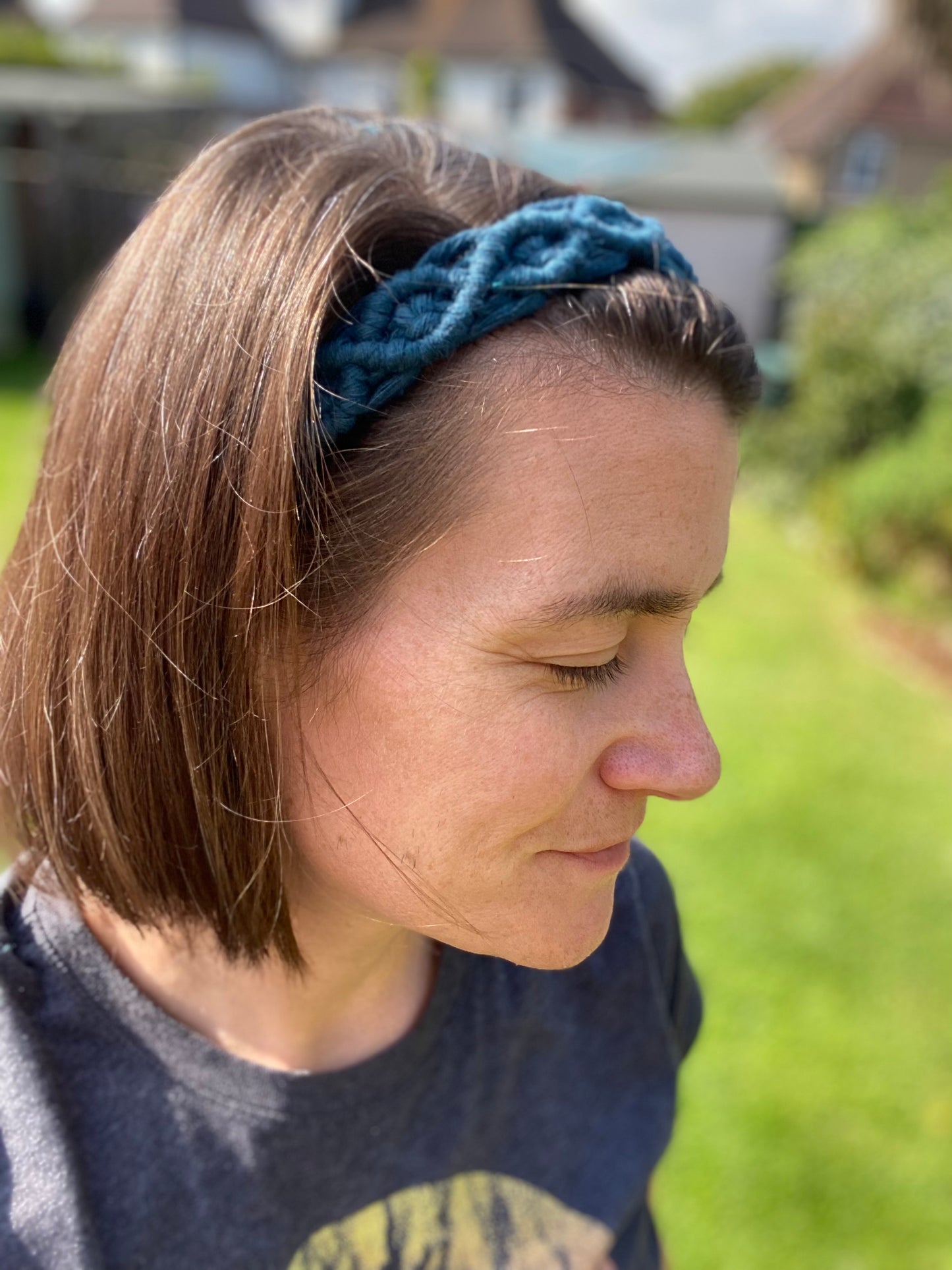 Macra-Made With Love knotted headband peacock blue left