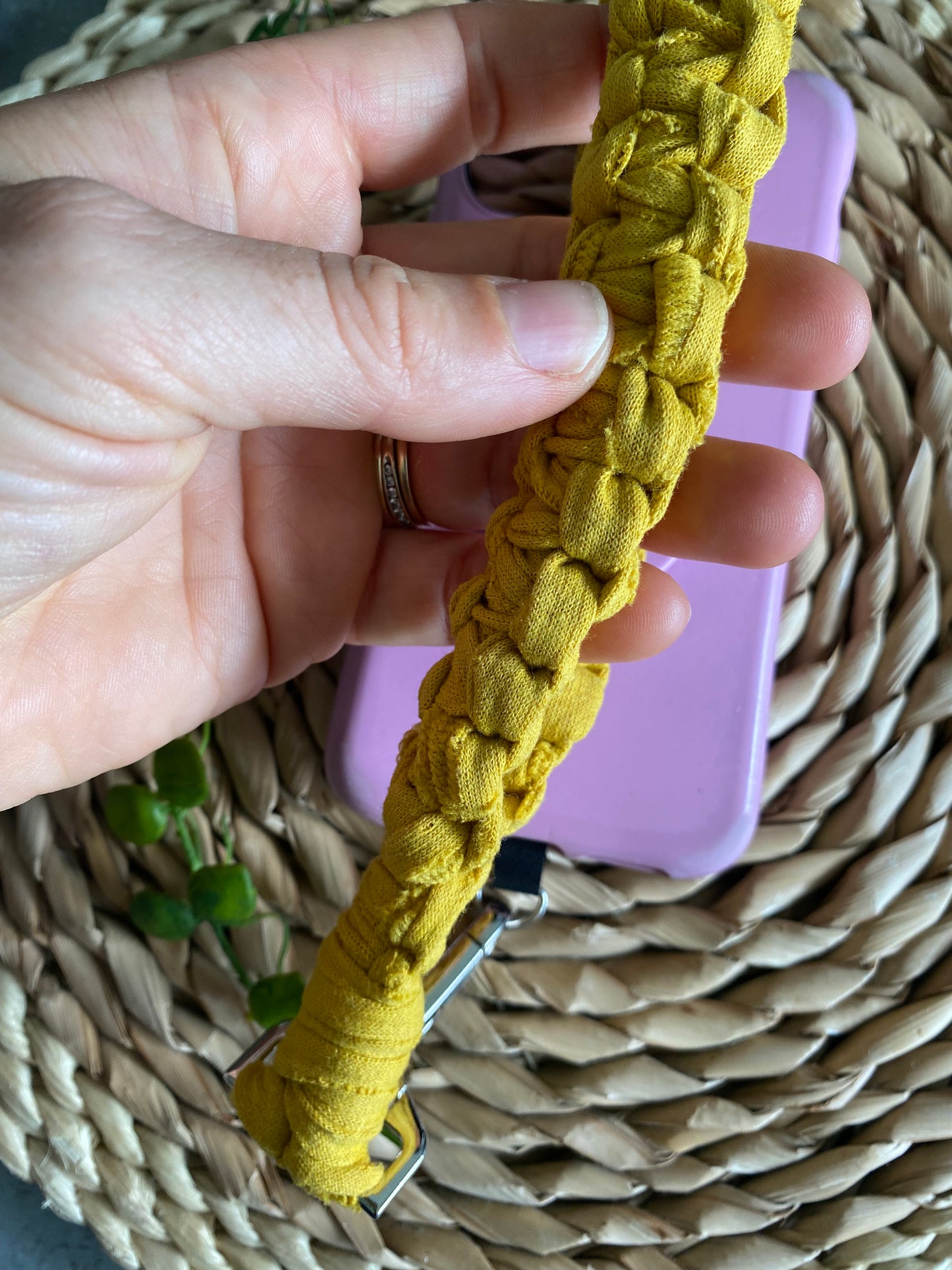 Macra-Made With Love phone wrist strap mustard zoom in hand