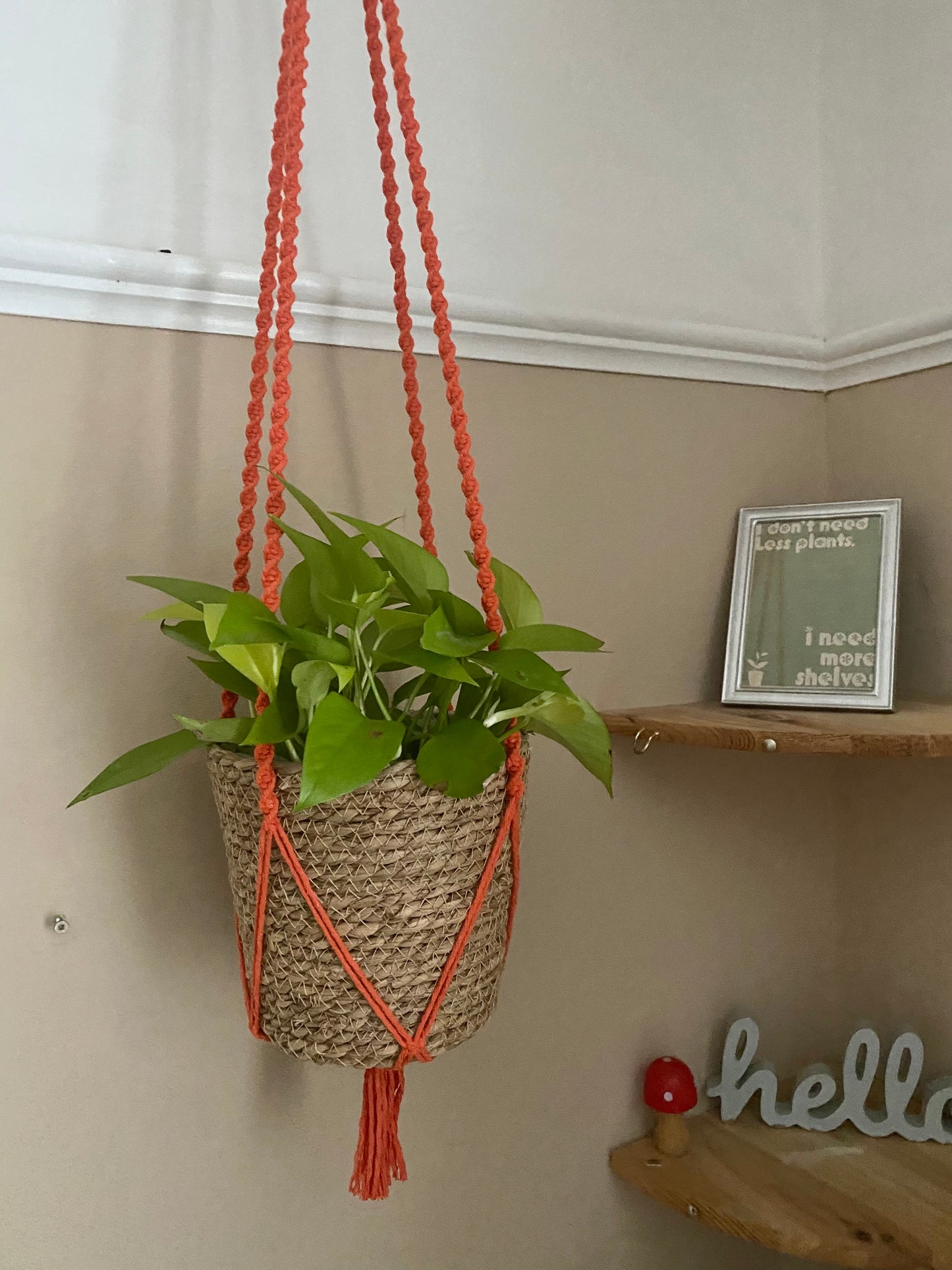 Macra-Made With Love macrame plant hanger orange bottom focus
