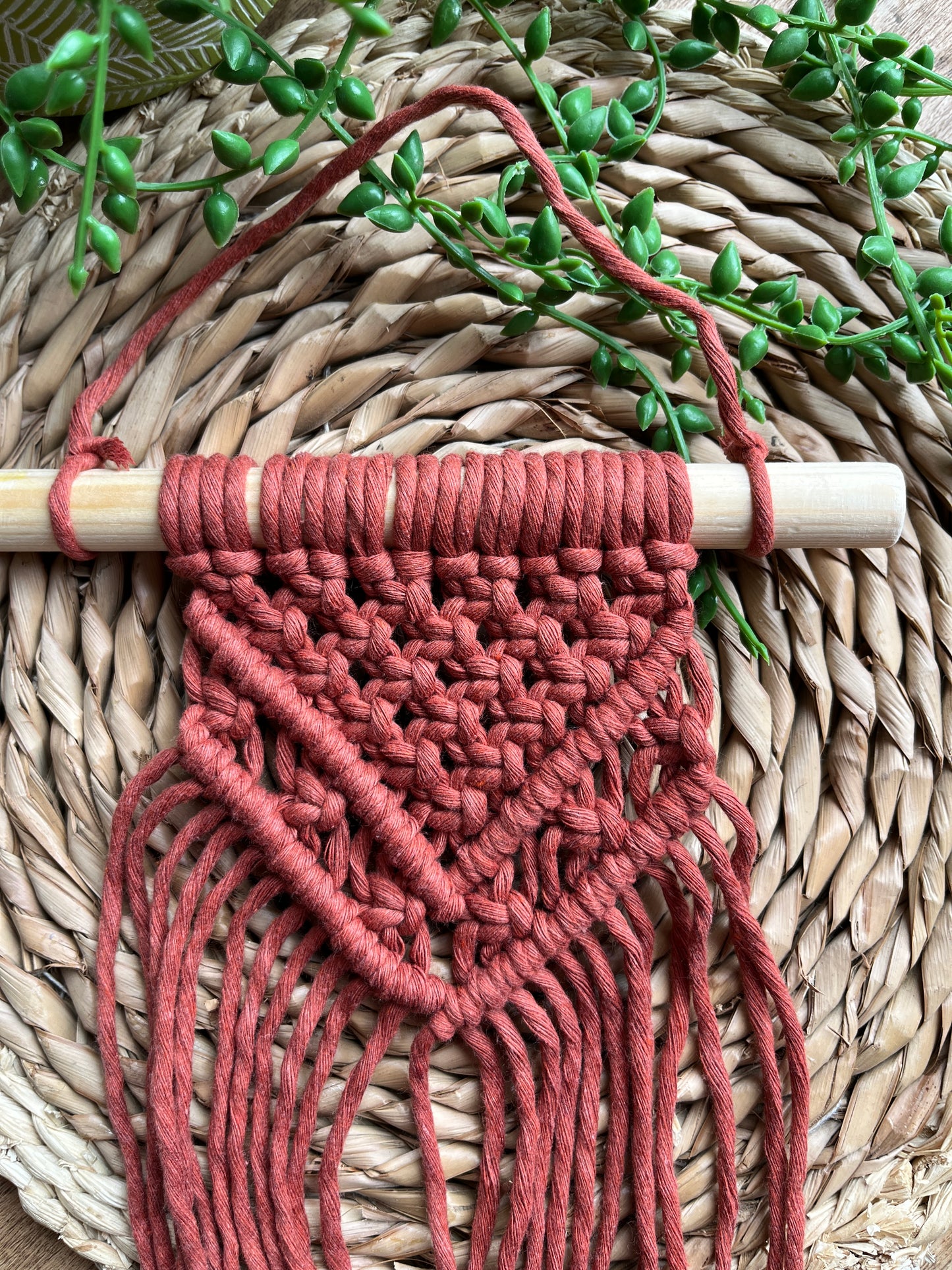 Small Macrame Wall Hanging – Recycled Cotton Boho Art