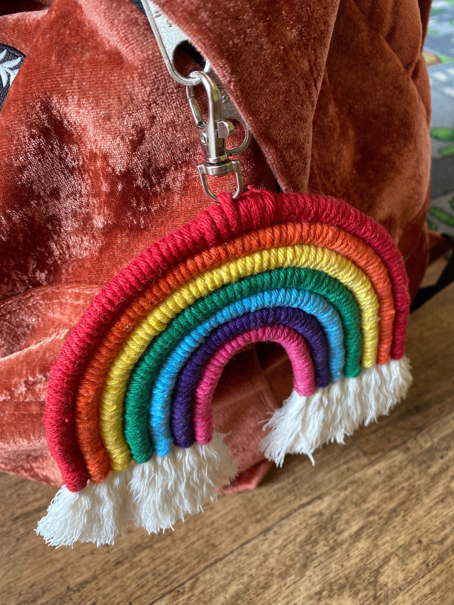 Macra-Made With Love XL rainbow keyring on bag