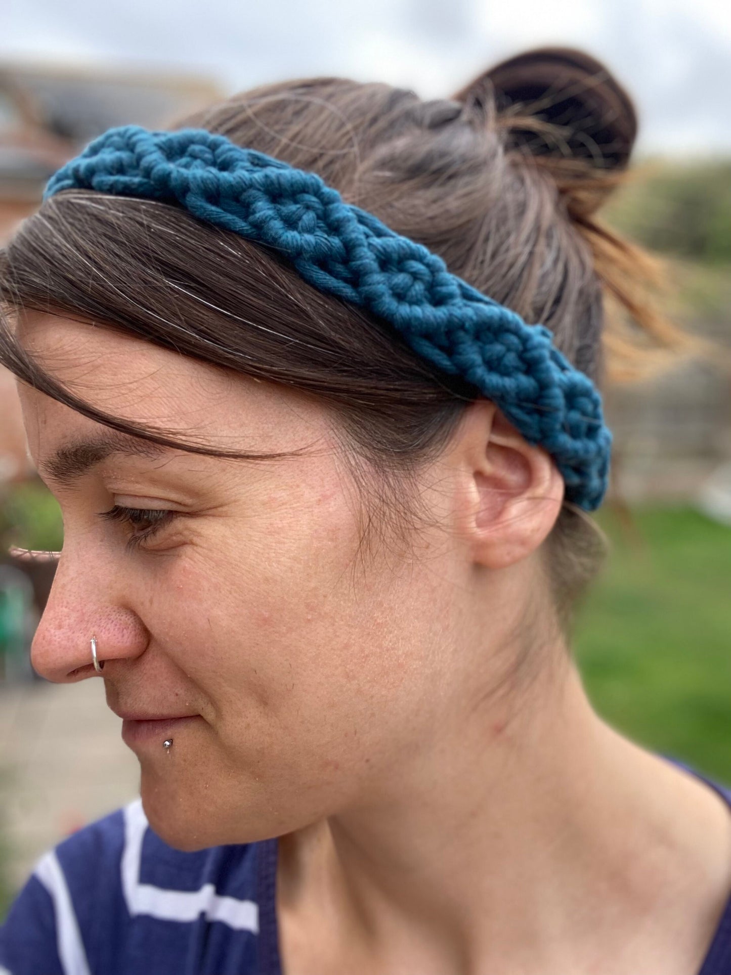 Macra-Made With Love knotted headband peacock blue side