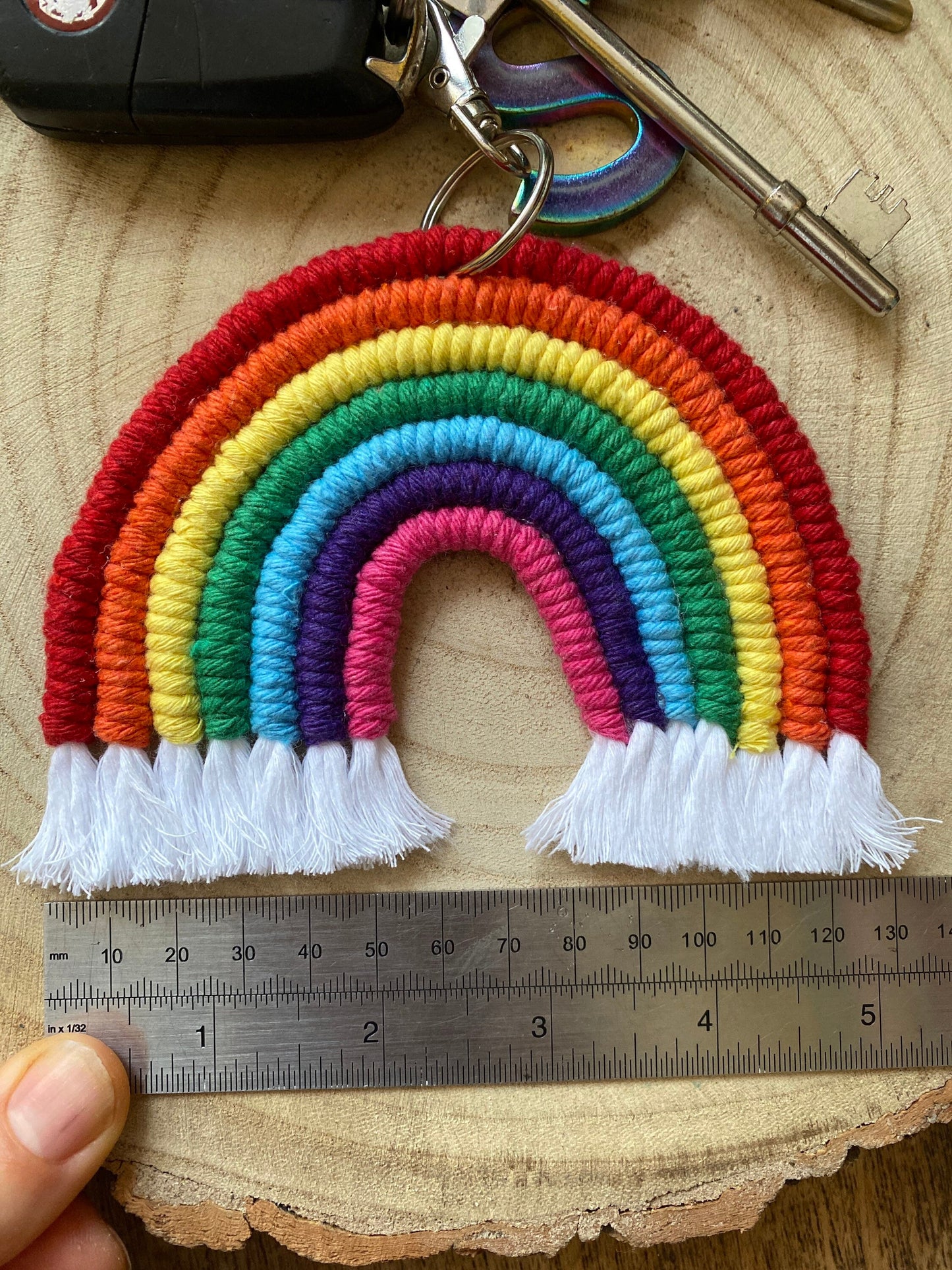 Macra-Made With Love XL rainbow keyring flat with measure