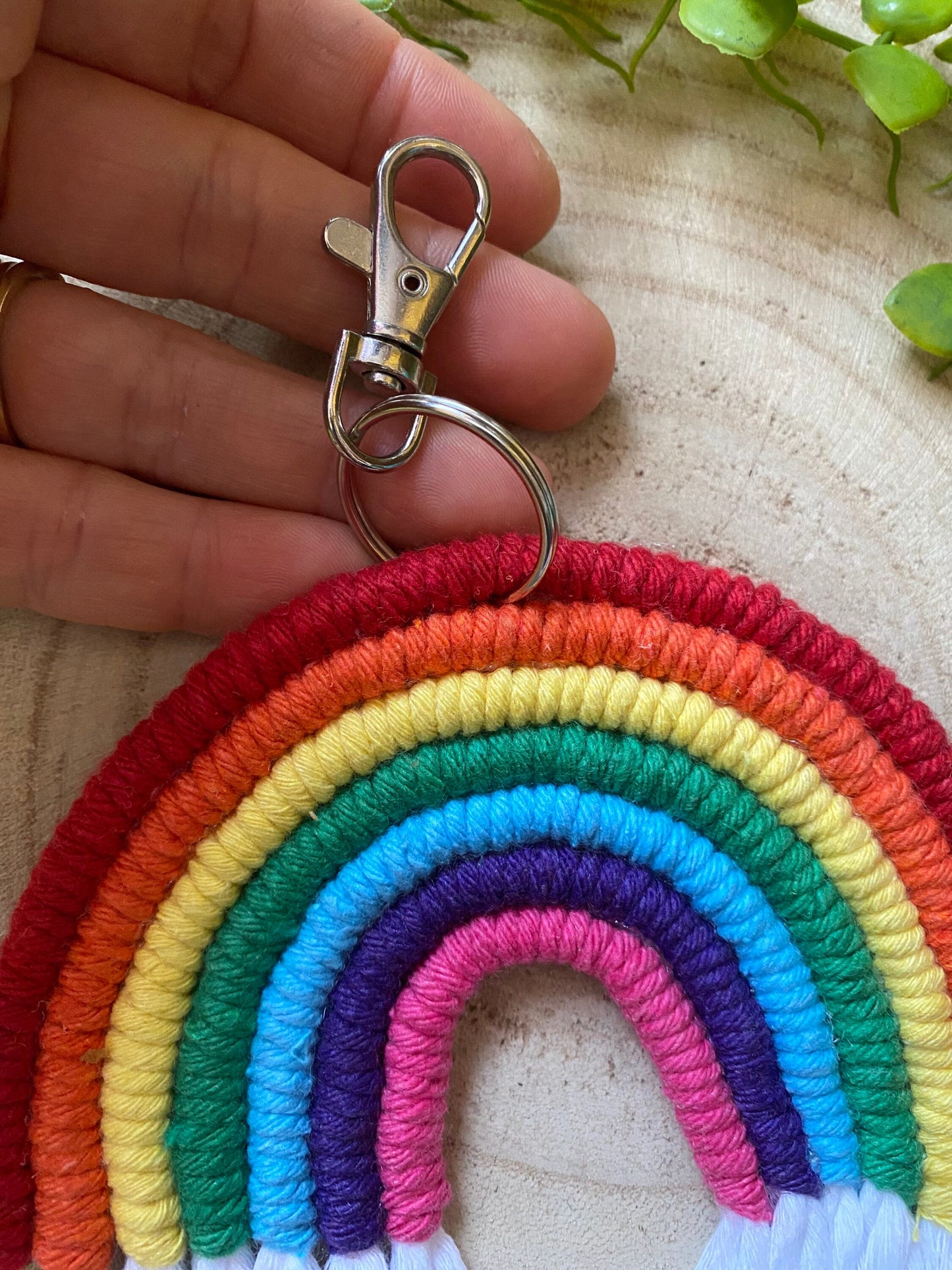 Macra-Made With Love XL rainbow keyring detail in hand