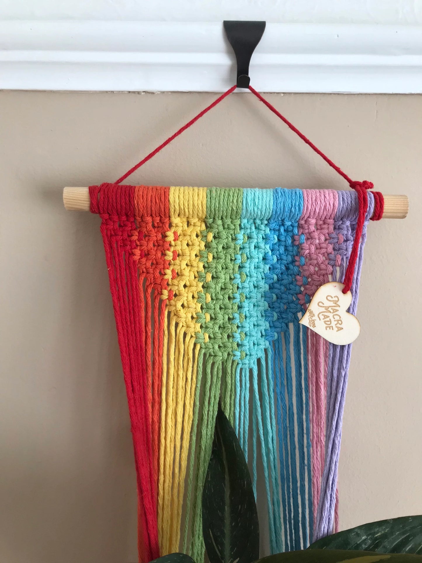 Macra-Made With Love large rainbow macrame plant hanger top zoom