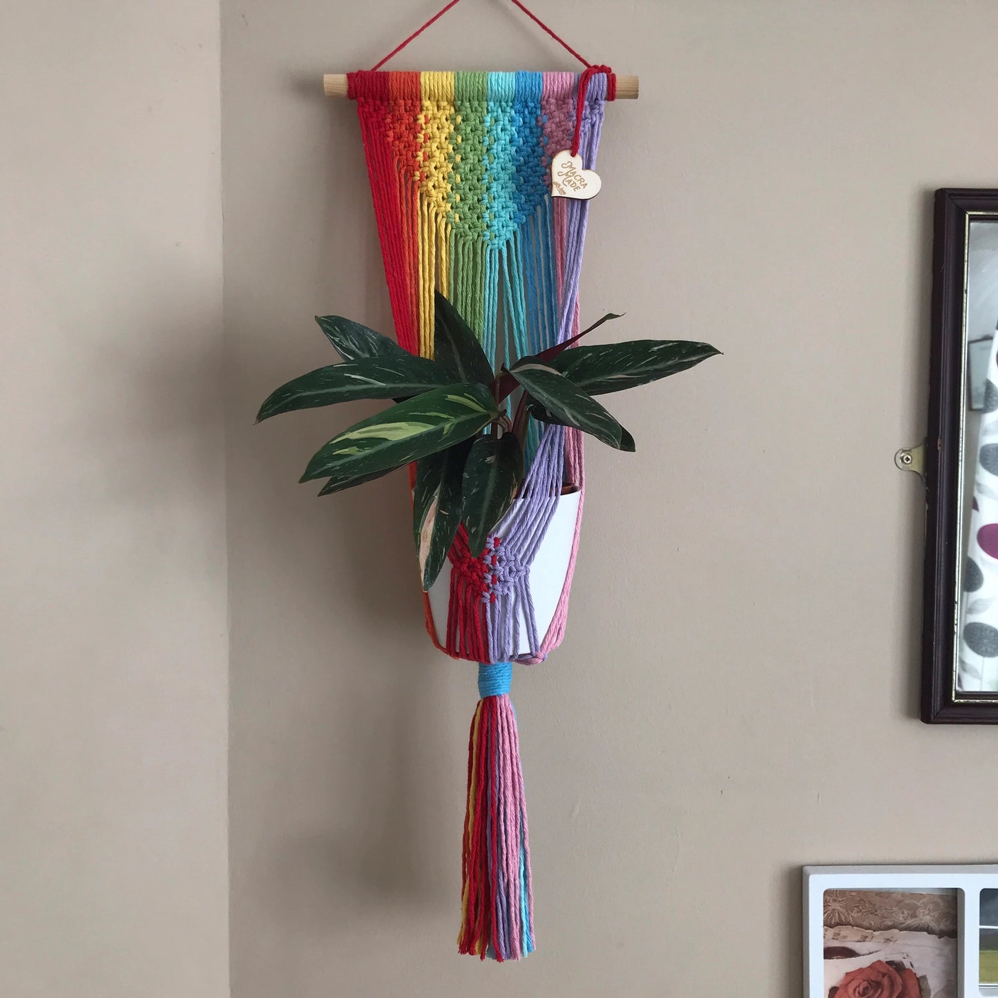 Macra-Made With Love large rainbow macrame plant hanger zoom