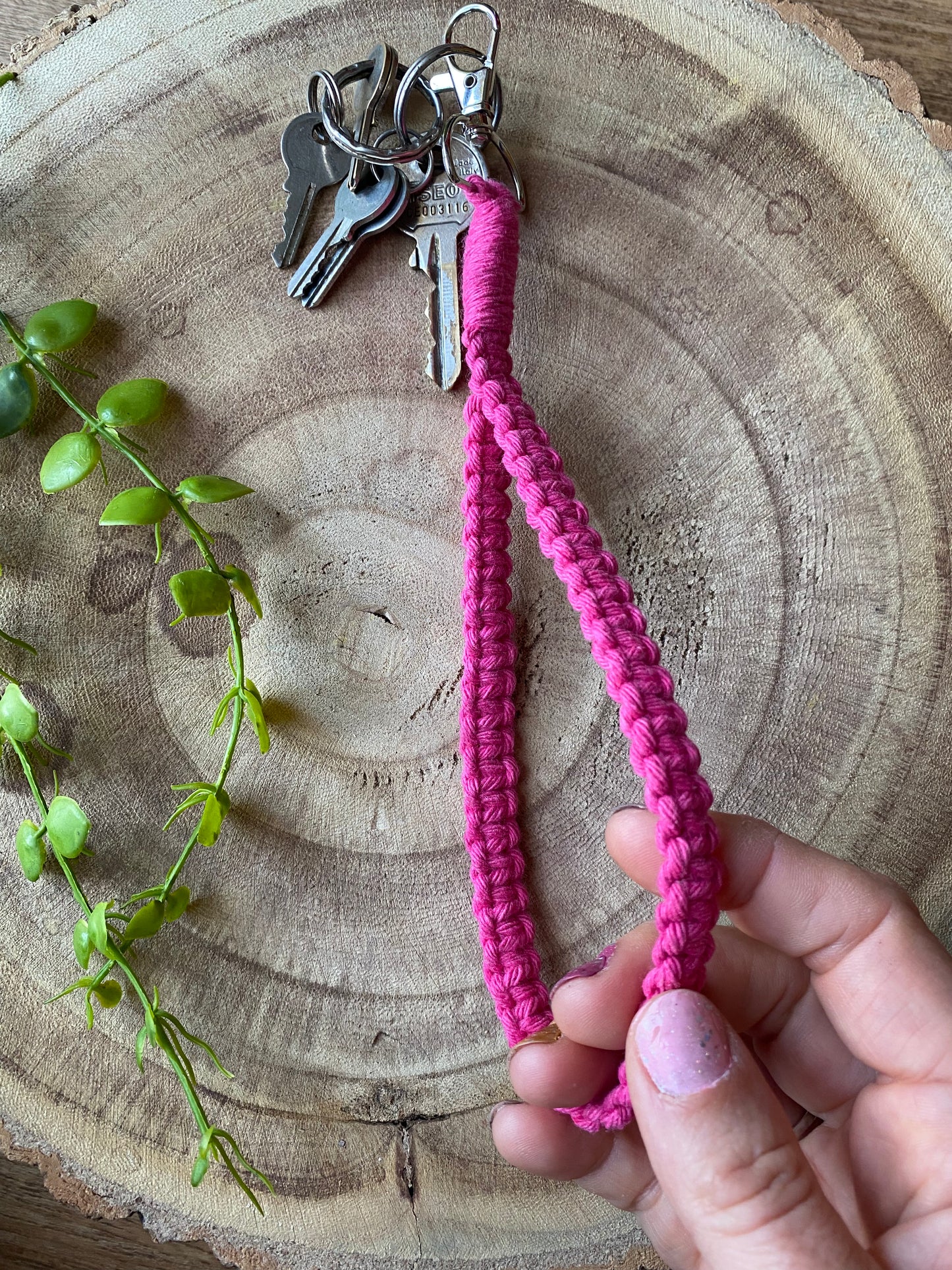 Macra-Made With Love wristlet keychain pink in hand