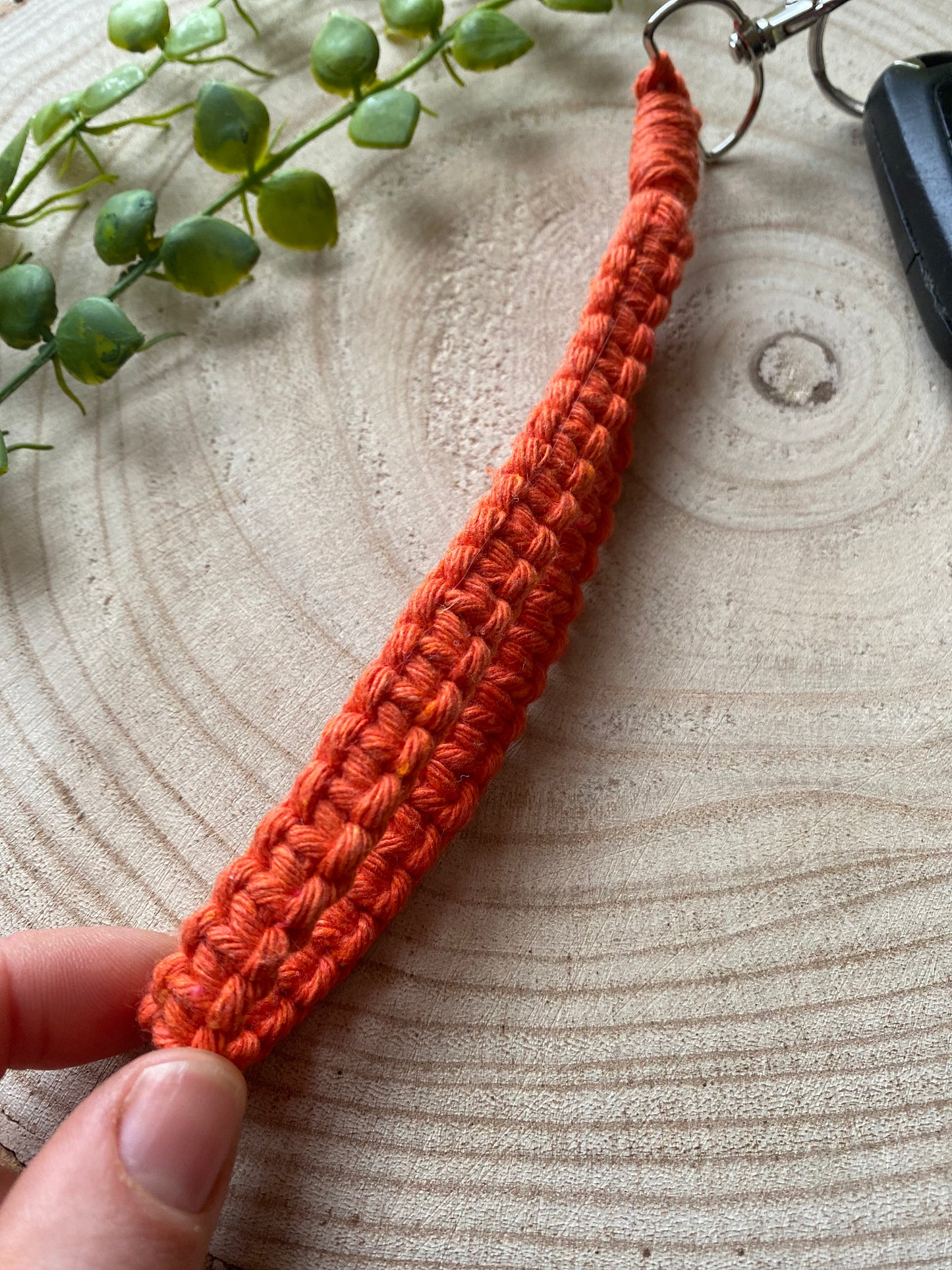 Macra-Made With Love wristlet keychain orange knot detail