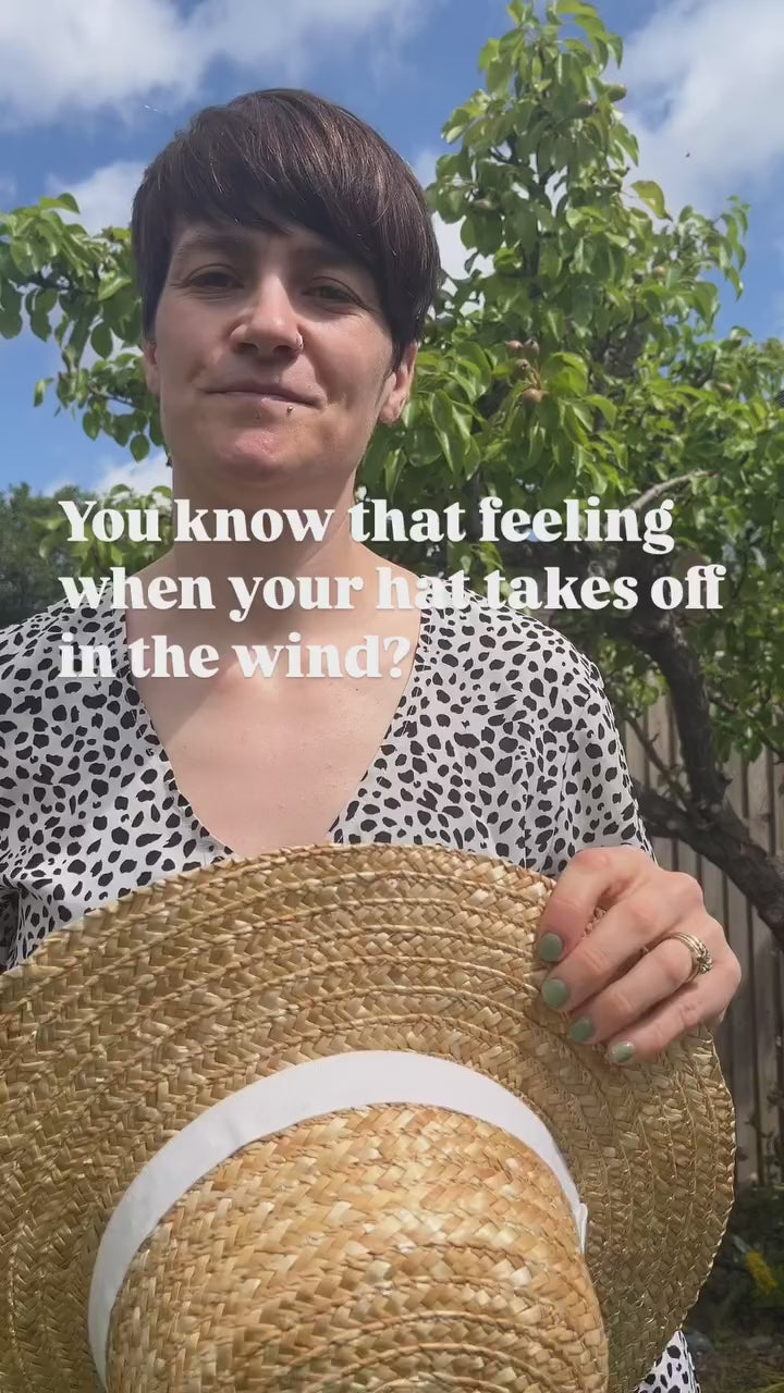 A video demonstrating how to attached & use a macrame chin strap for summer hats.