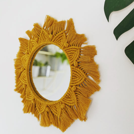 handmade mandala style wall hanging mirror made with recycled cotton