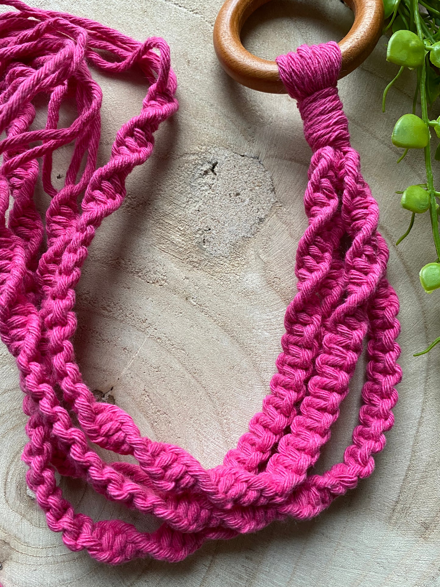 Macra-Made With Love short colourful macrame plant hanger pink flat