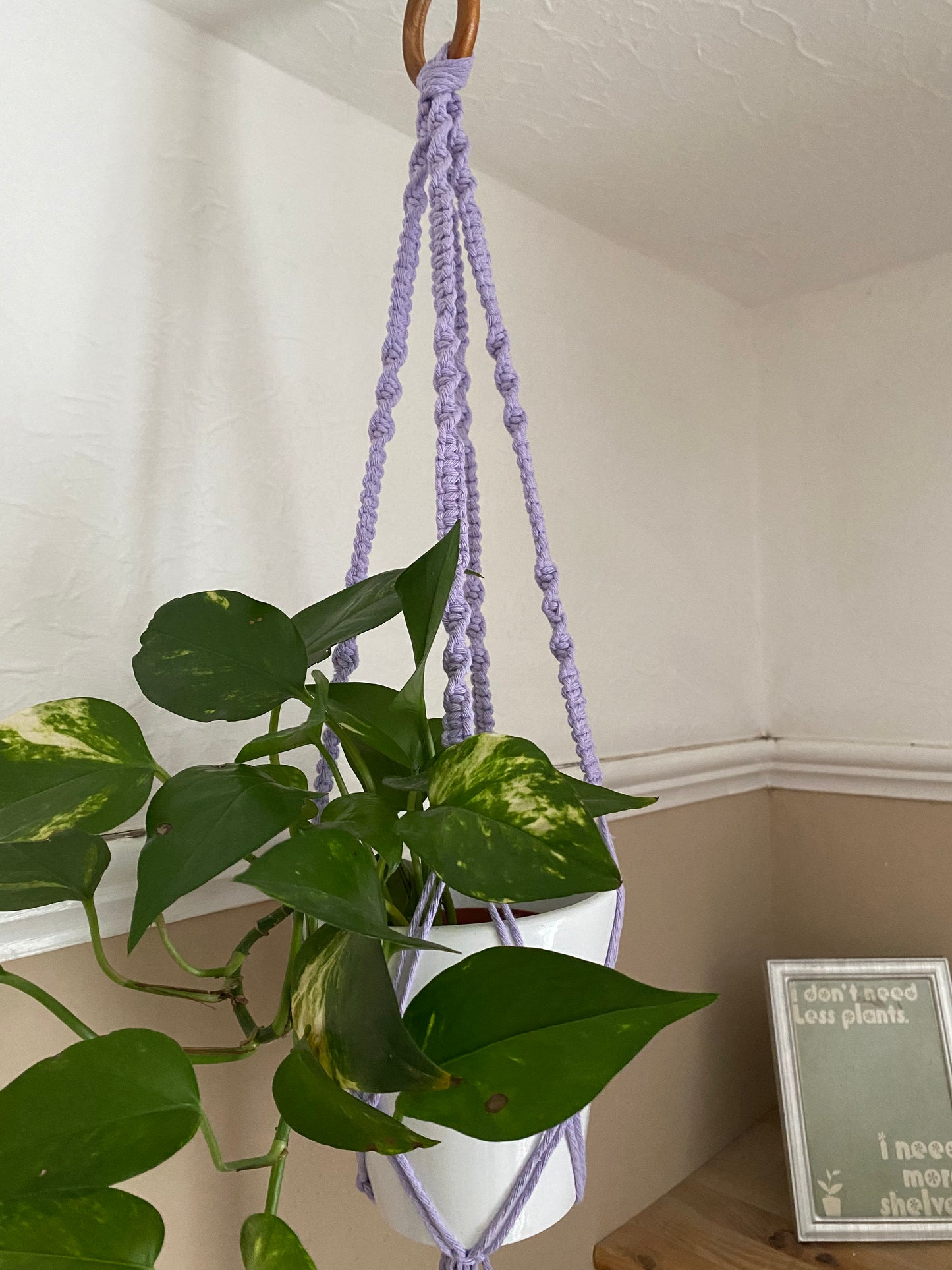 Macra-Made With Love short colourful macrame plant hanger lilac zoom in