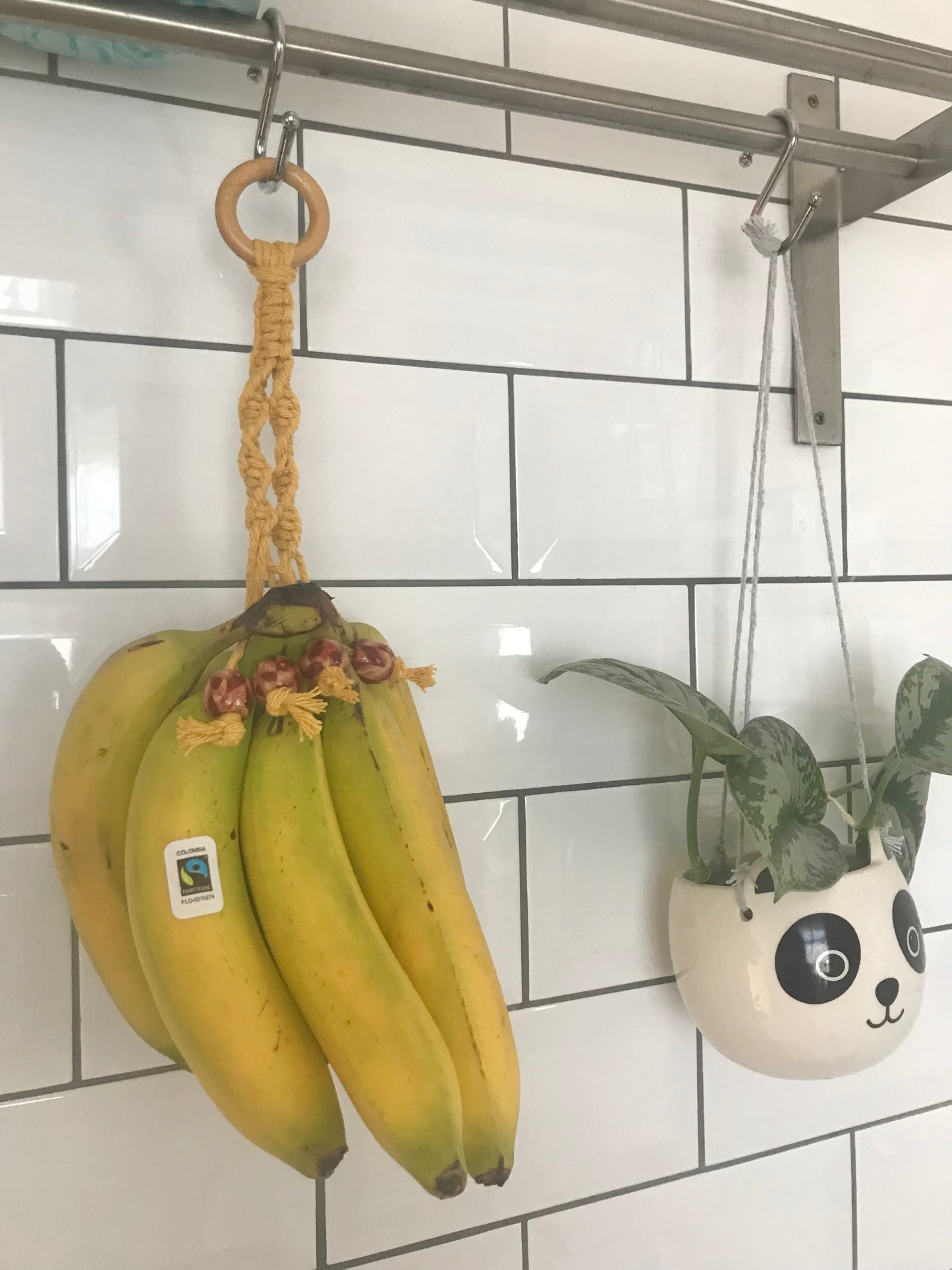 Banana hanger kitchen decor yellow patterned