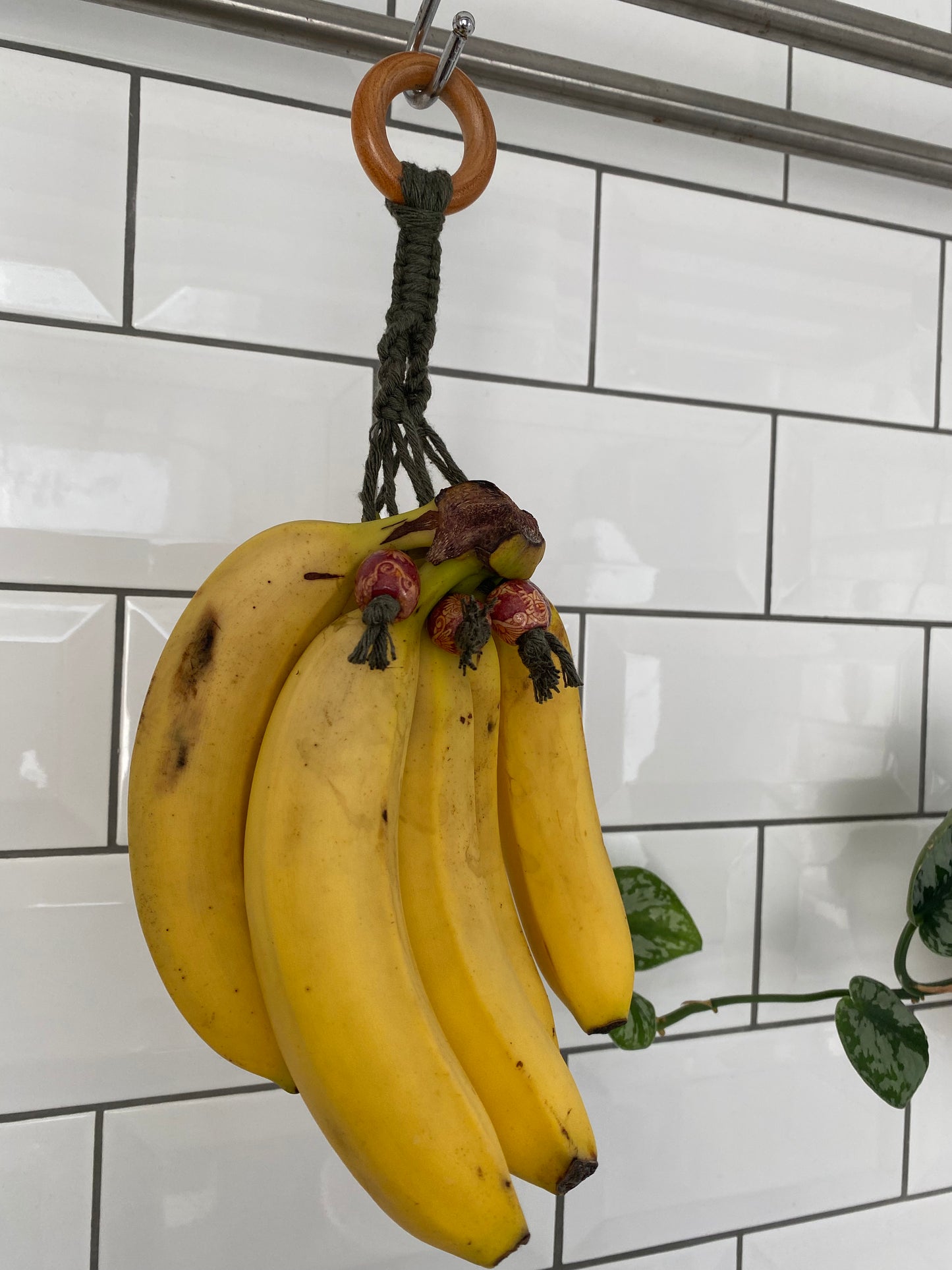Banana hanger kitchen decor green patterned