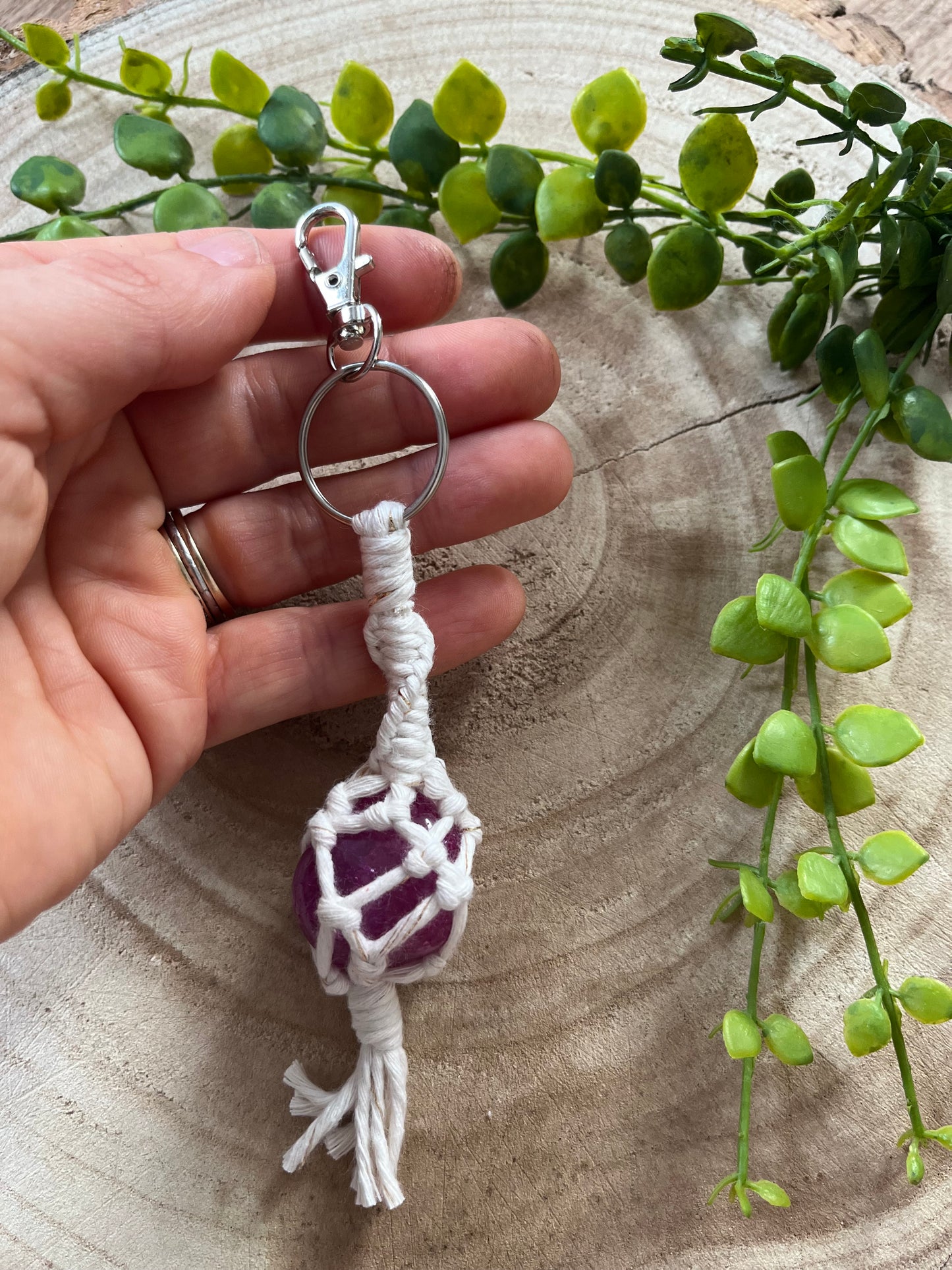 Macrame crystal gemstone keyring - choice of gemstones