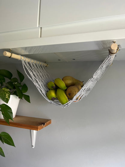 Under cabinet kitchen space saving hanging fruit basket hammock