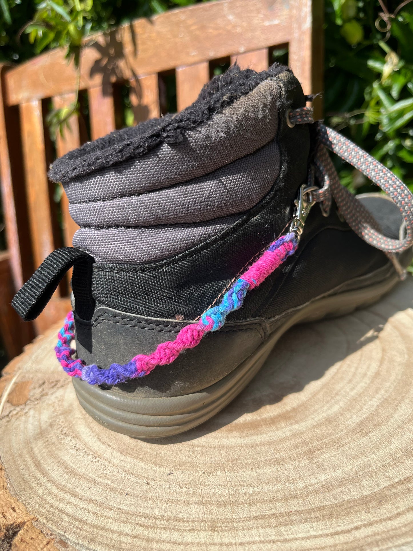 Purple Macrame Boot Chains with Metal Clasp - Sustainable Shoe Accessories