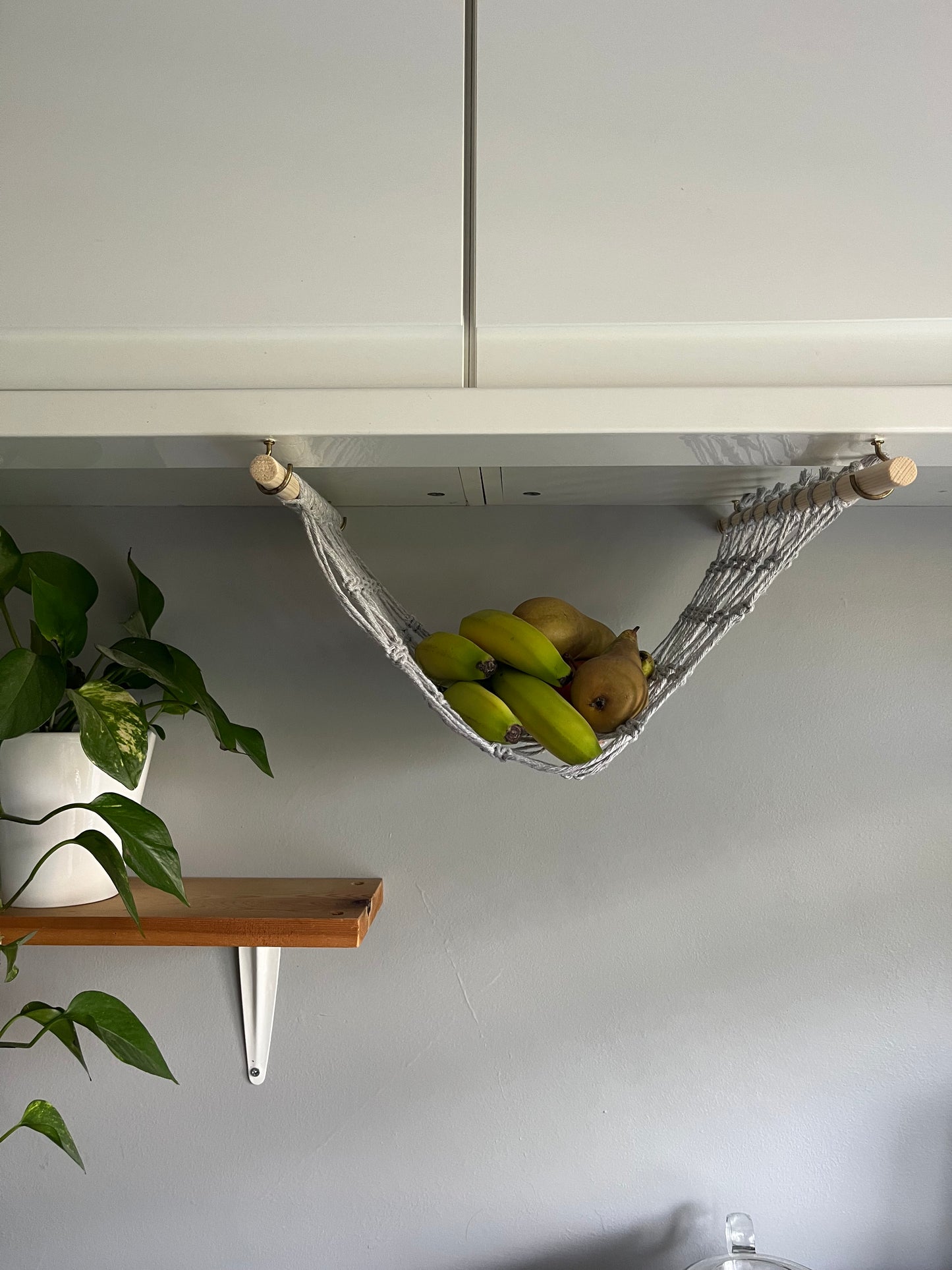 Under cabinet kitchen space saving hanging fruit basket hammock