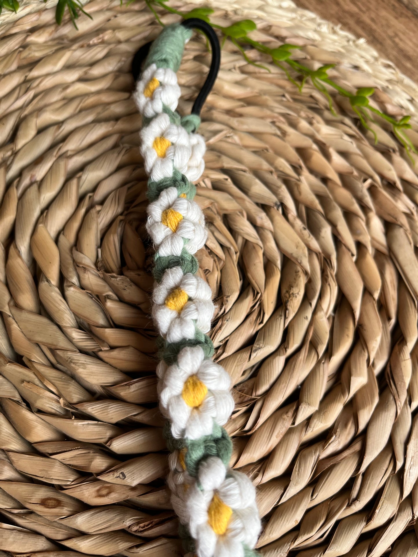 Eco friendly white daisy chain boho stretchy headband - one size