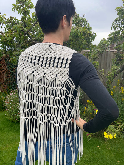 Natural macrame boho waistcoat - 100% recycled cotton - one size