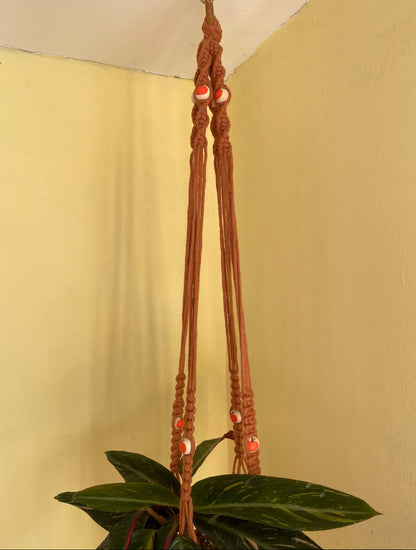 Macrame Plant Hanger with Pumpkin Beads