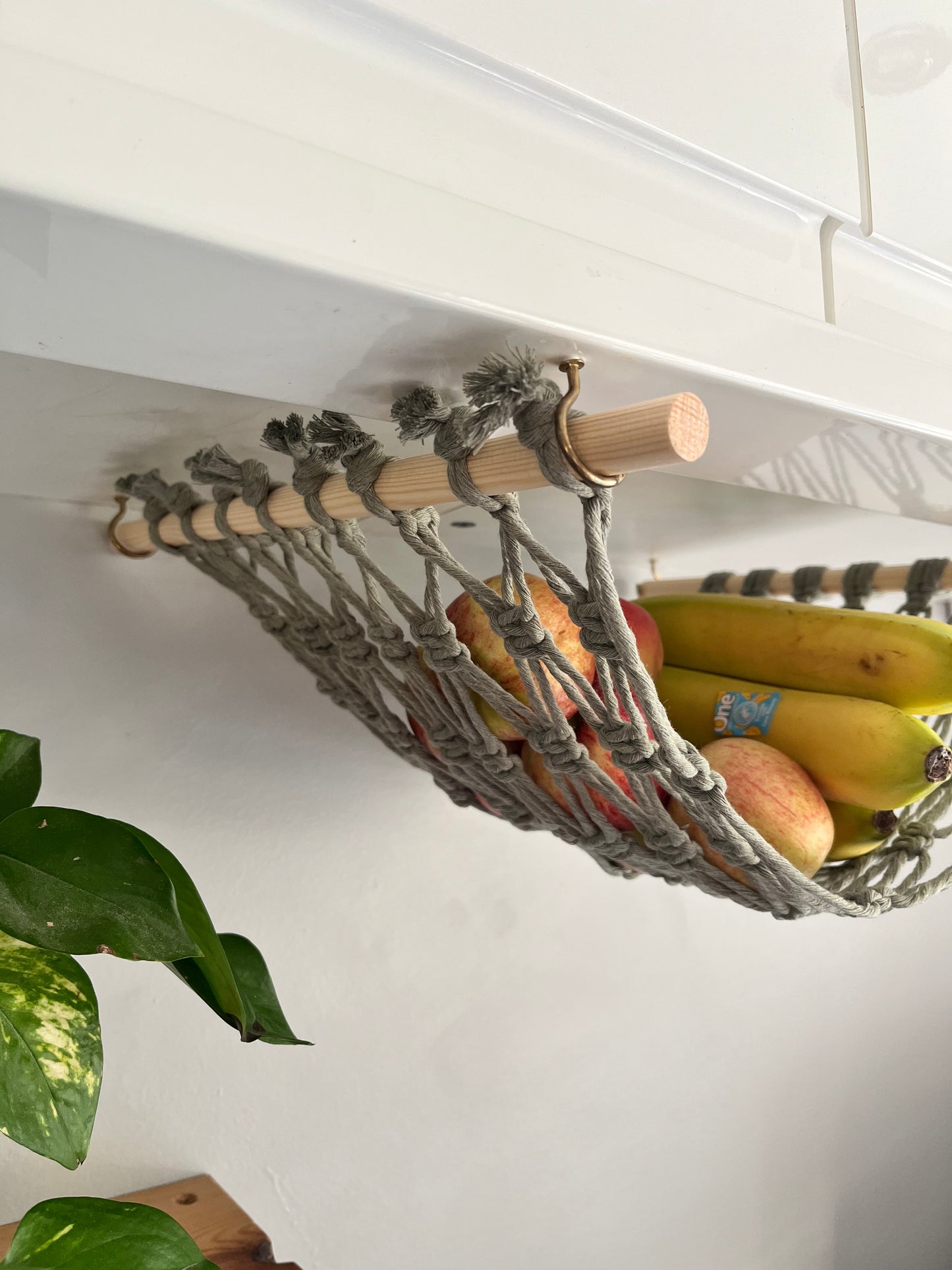 Under cabinet kitchen space saving hanging fruit basket hammock