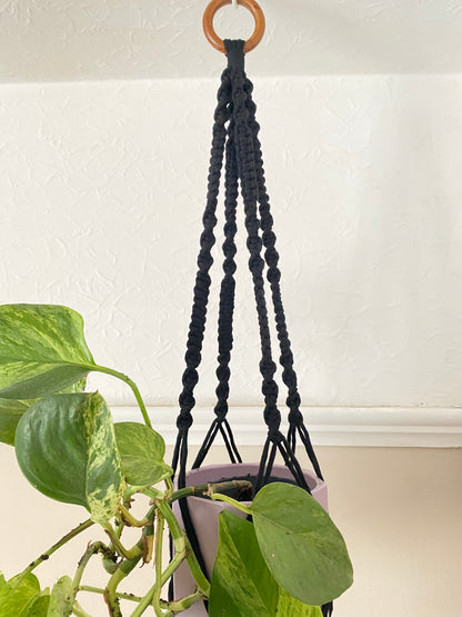 Macra-Made With Love short colourful macrame plant hanger black detail