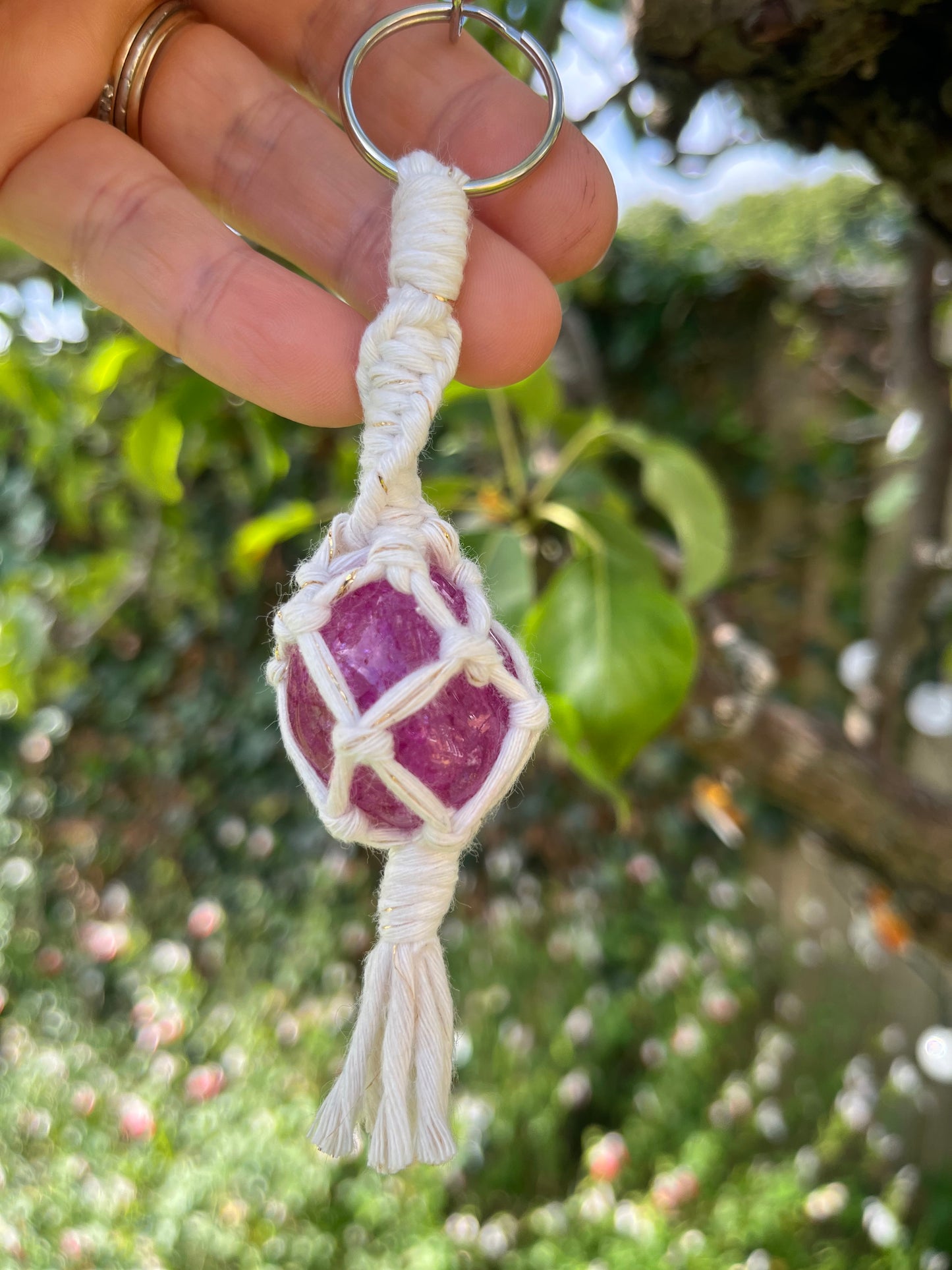 Macrame crystal gemstone keyring - choice of gemstones