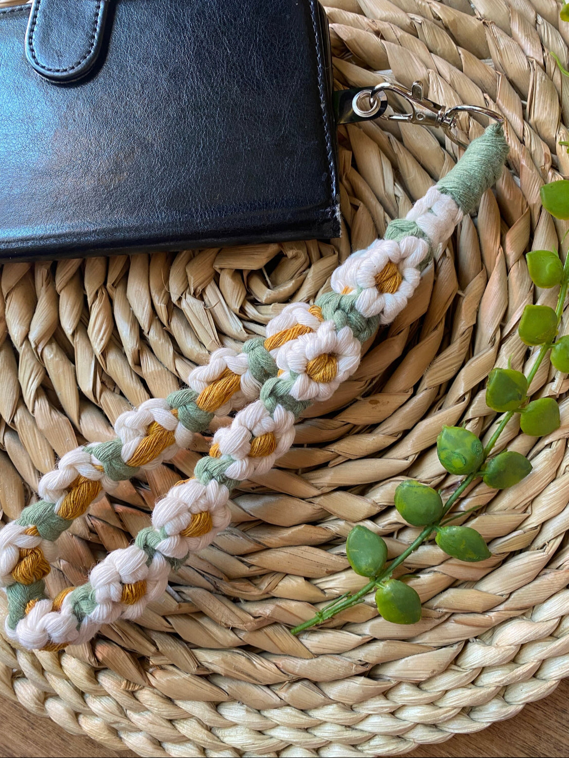 Handmade Daisy Chain Phone Charm Wristlet - Eco-Friendly Recycled Cotton Phone Strap