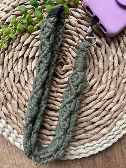 Macra-Made With Love chunky phone lanyard olive green flat lay