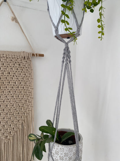 Macra-Made With Love double macrame plant hanger grey middle detail