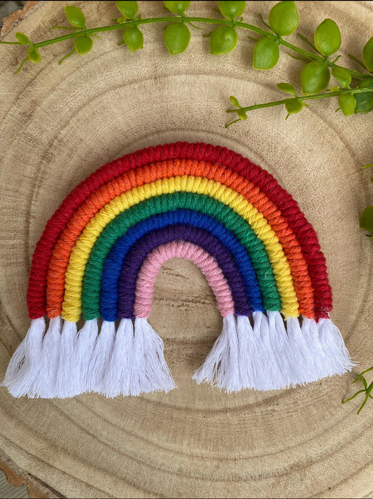 Macra-Made With Love Rainbow macrame fridge magnet flat lay