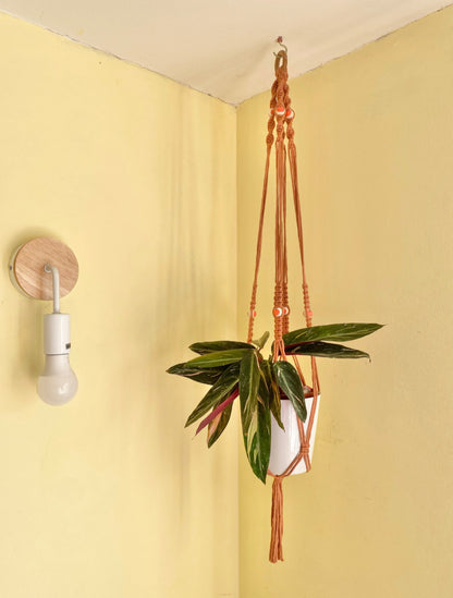 Macrame Plant Hanger with Pumpkin Beads