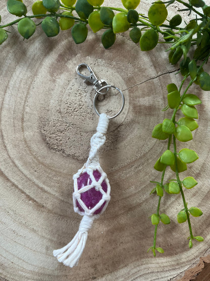 Macrame crystal gemstone keyring - choice of gemstones