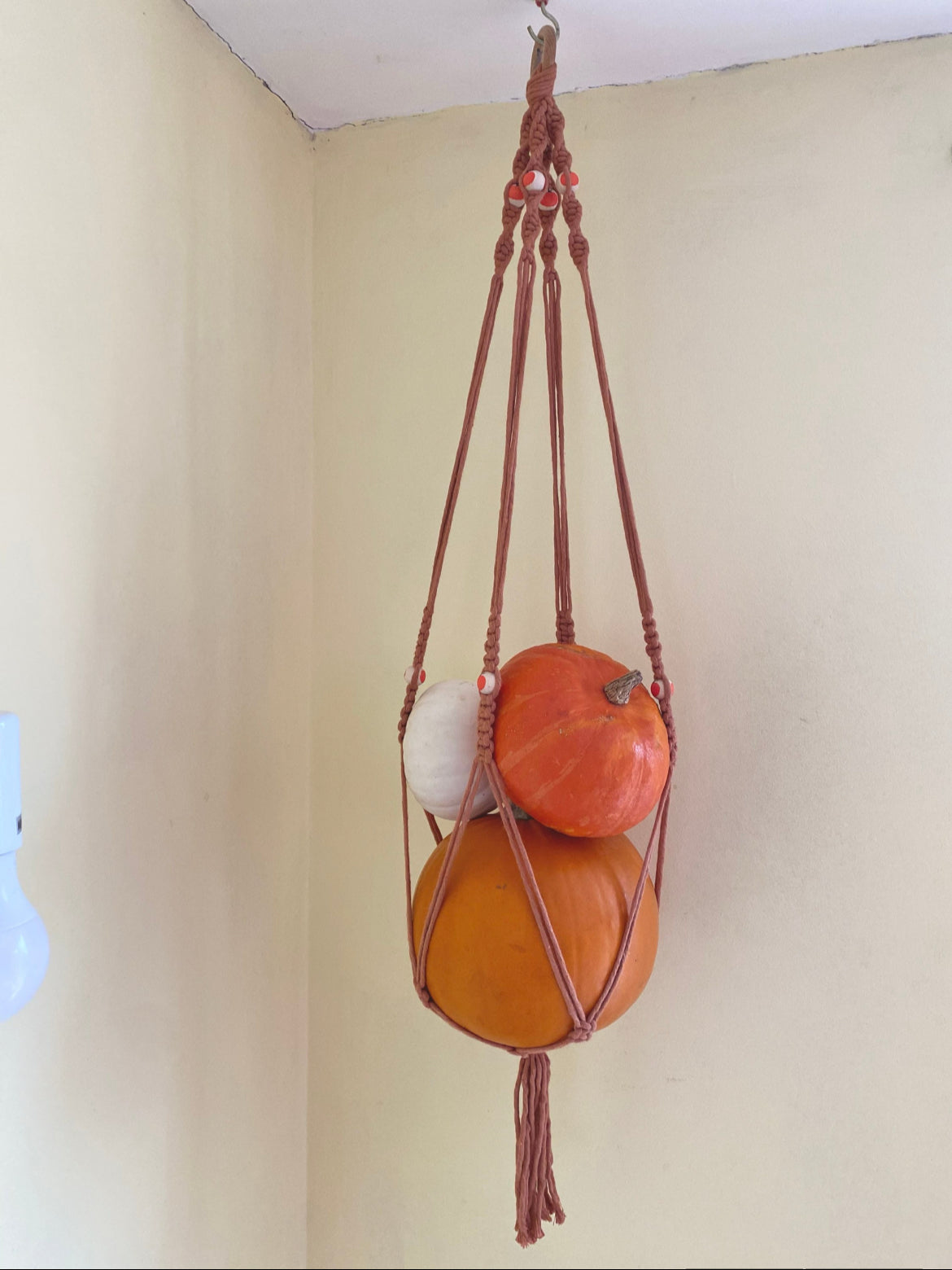 Macrame Plant Hanger with Pumpkin Beads