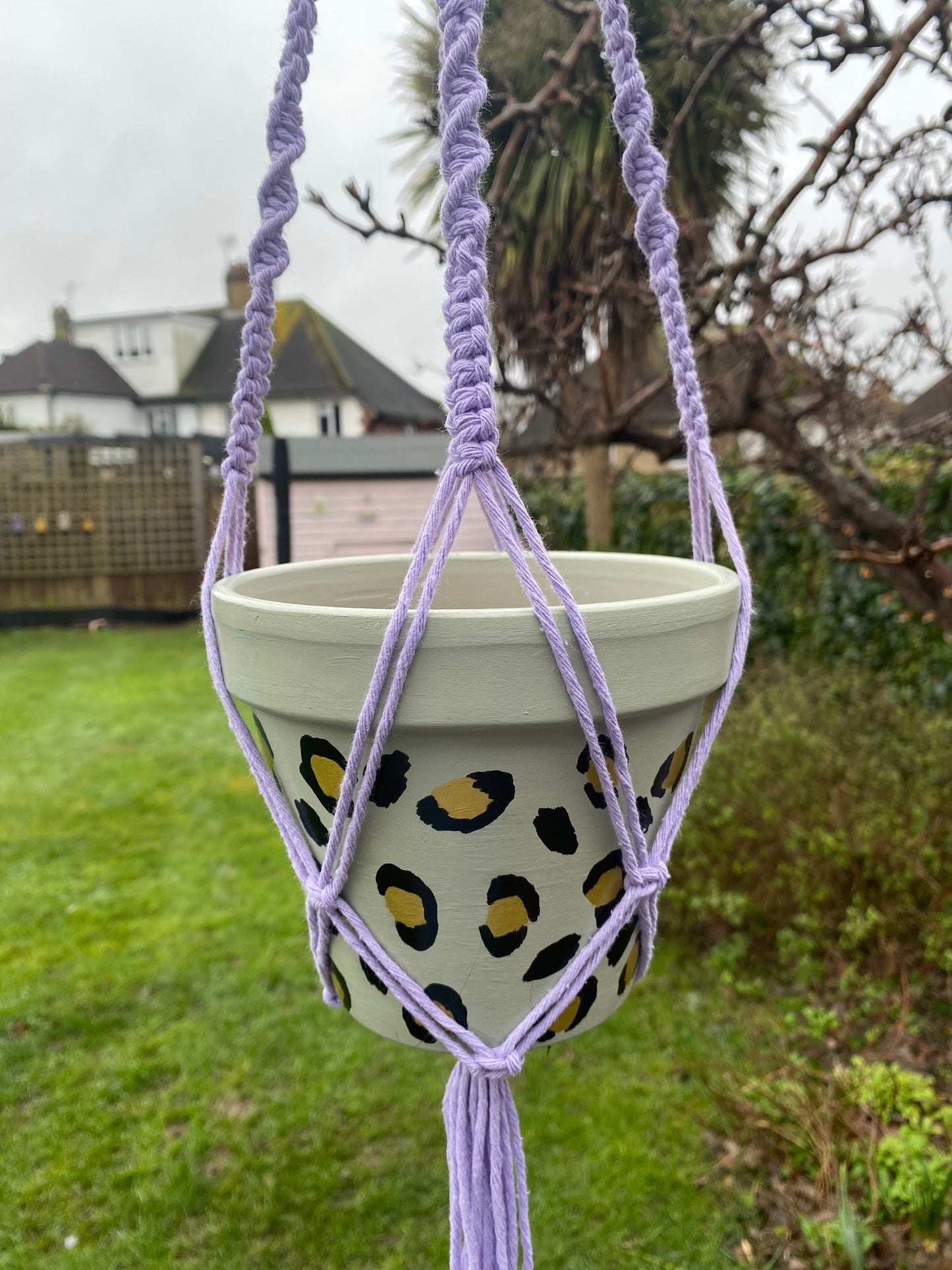 Macra-Made With Love short colourful macrame plant hanger lilac bottom
