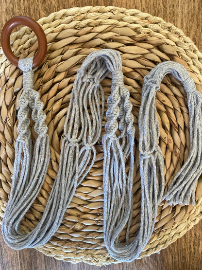 Macra-Made With Love double macrame plant hanger grey flat