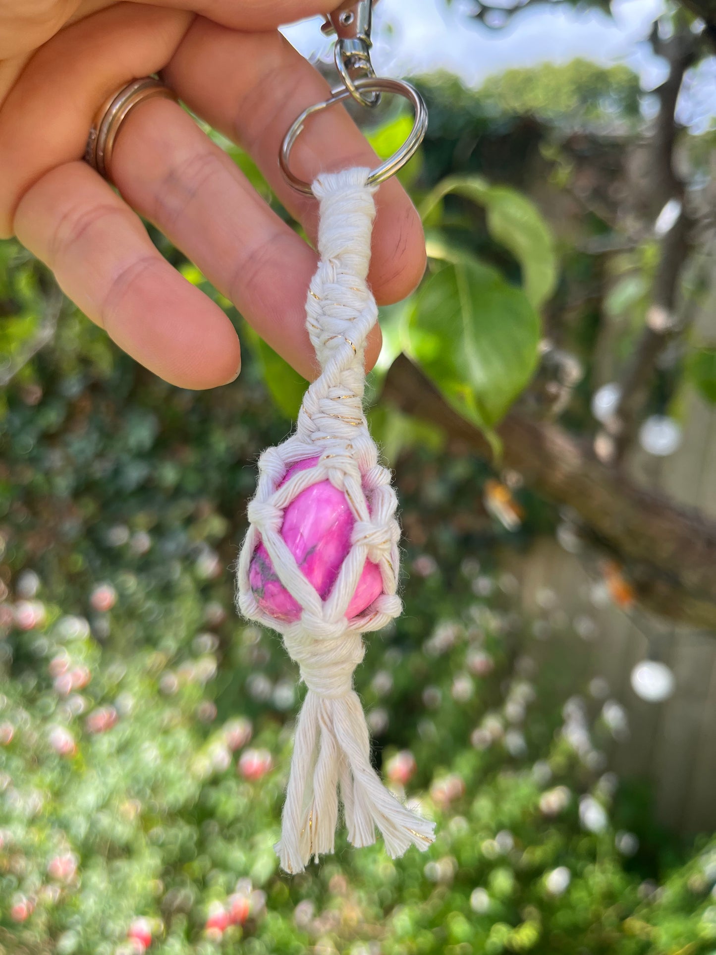 Macrame crystal gemstone keyring - choice of gemstones