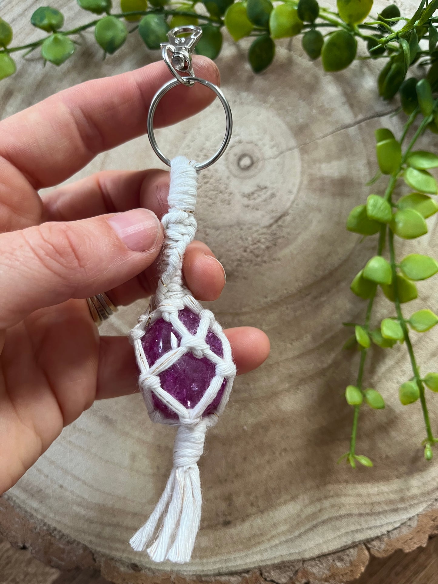 Macrame crystal gemstone keyring - choice of gemstones