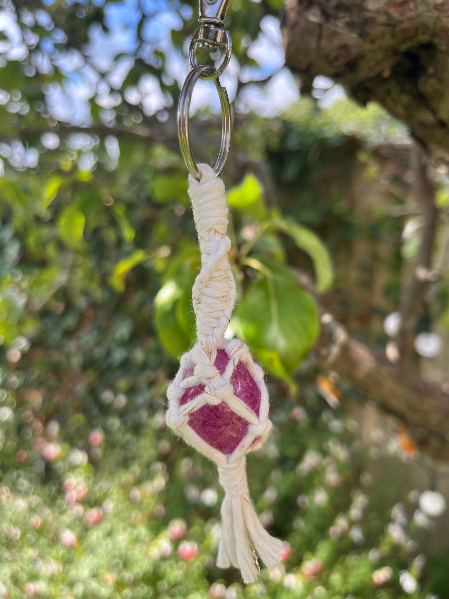 Macrame crystal gemstone keyring - choice of gemstones