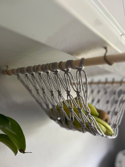 Under cabinet kitchen space saving hanging fruit basket hammock